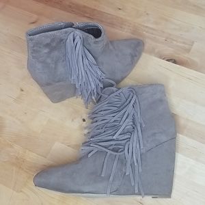 Madden Girl tan wedge bootie with fringe 8.5